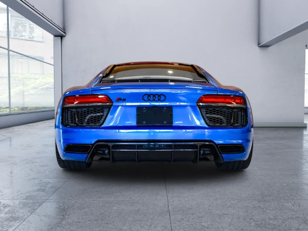 2018 Audi R8 V10 quattro, rear three-quarter view, Blue