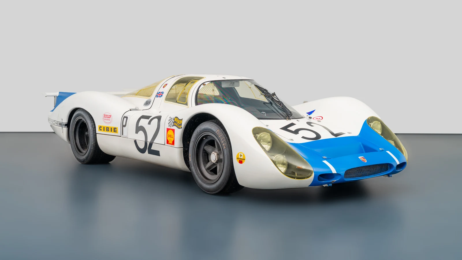 White Porsche 908 Long-Tail, full front three-quarter view