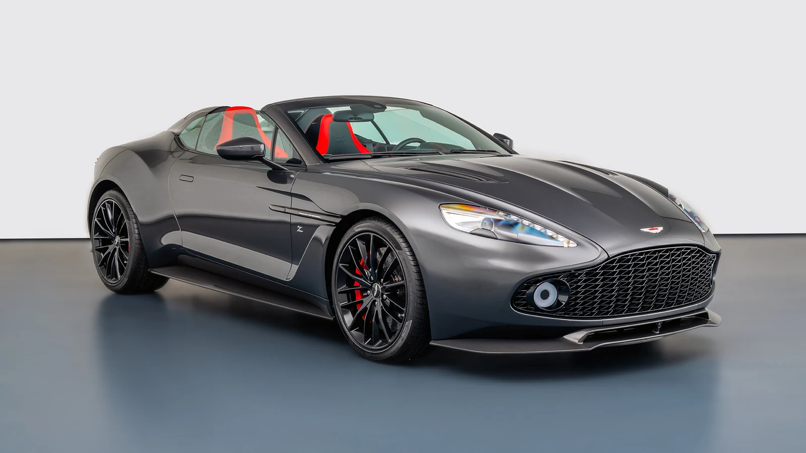 Quantum Silver Aston Martin Vanquish Zagato Speedster, full front three-quarter view
