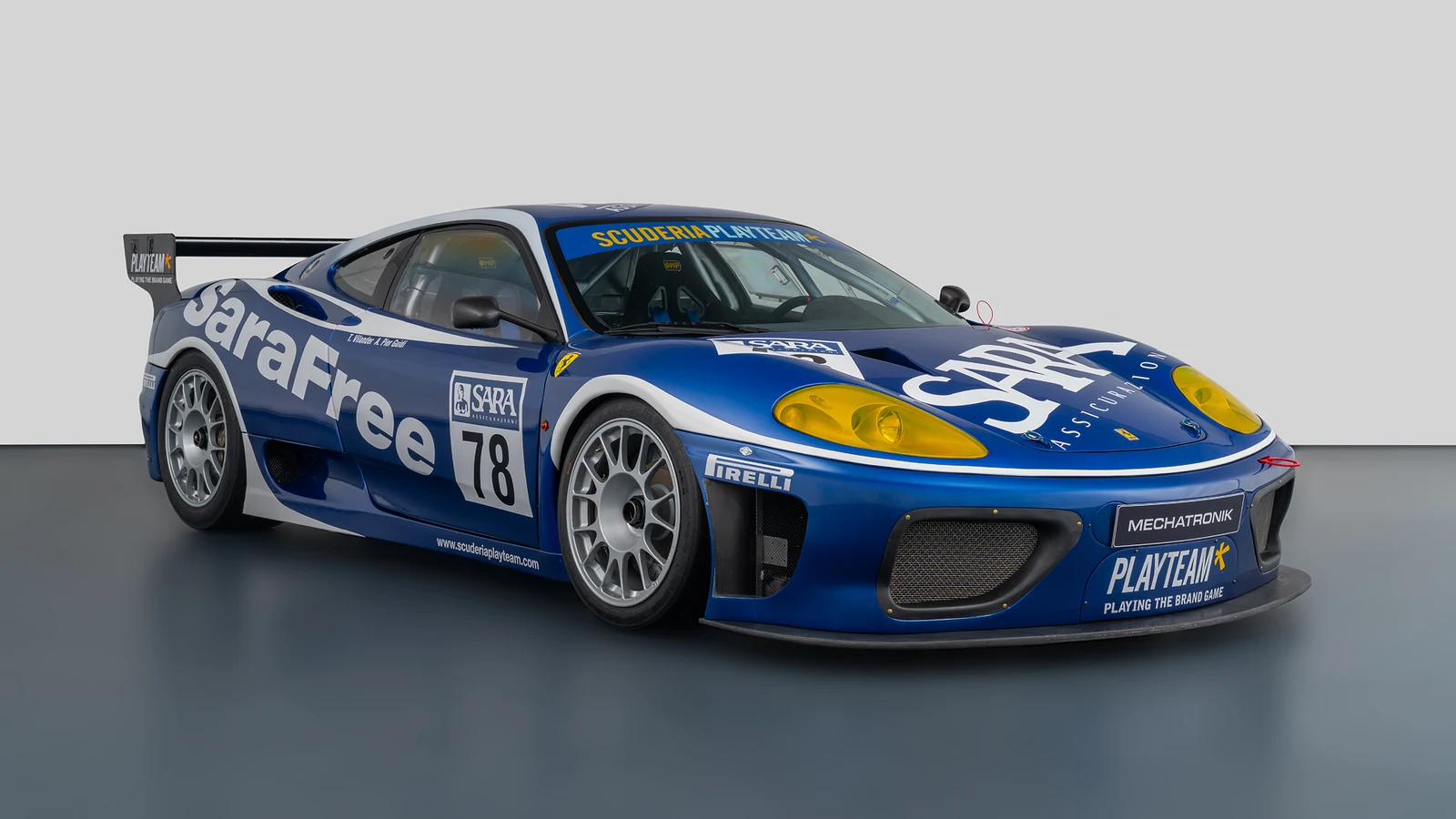Race-liveried Ferrari 360 GTC, full front three-quarter view