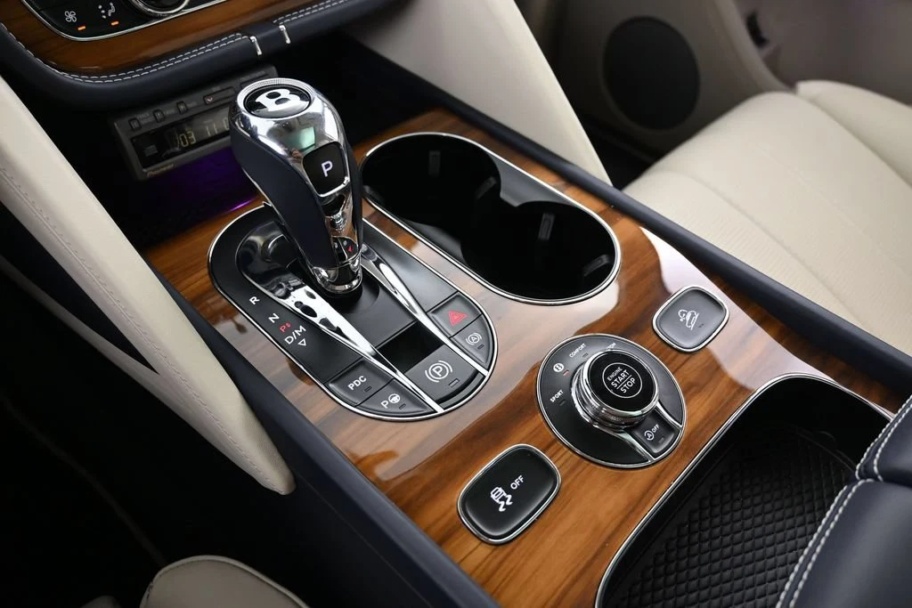 2021 Bentley Bentayga V8 interior, center console, Linen Hide