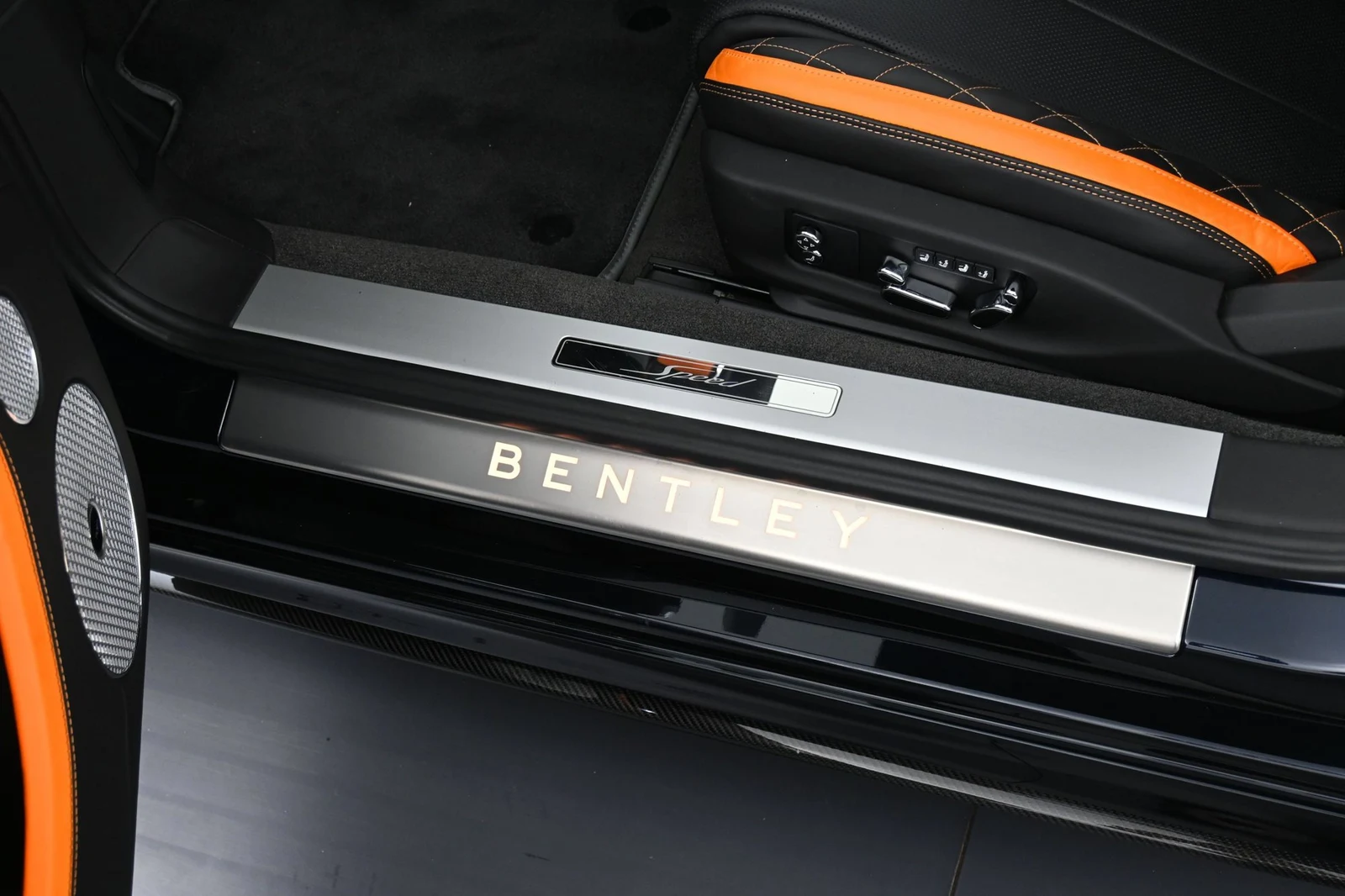 2023 Bentley Continental GTC Speed interior, door sill, Mandarin by Mulliner