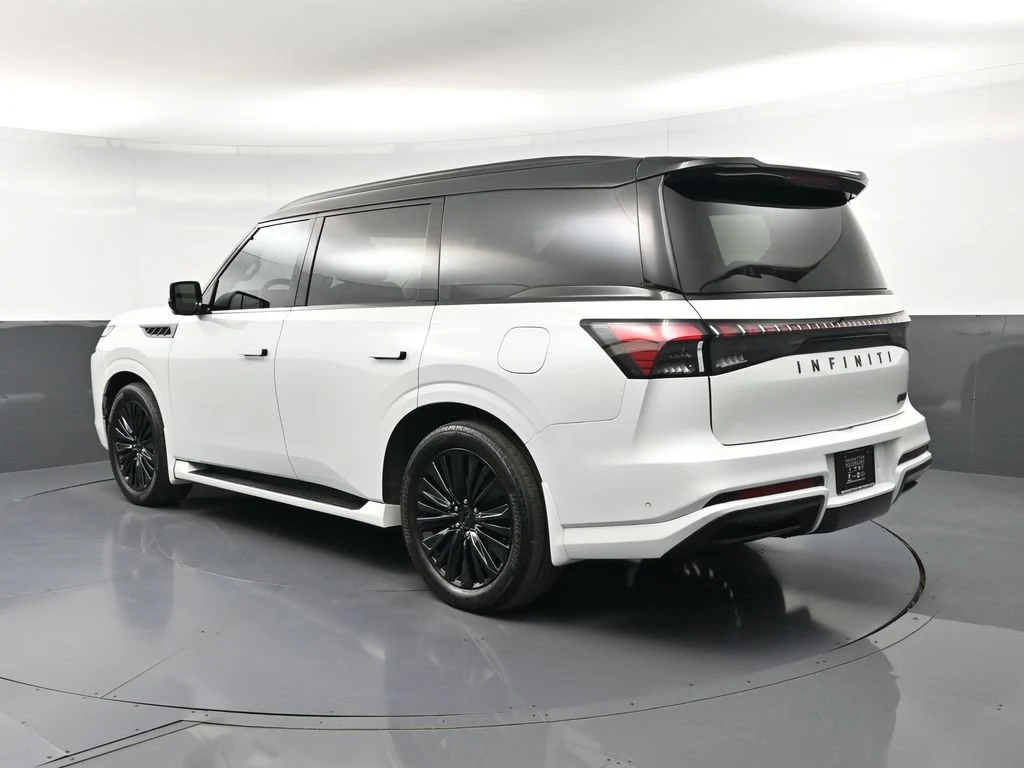 2025 Infiniti QX80 Sensory, rear three-quarter view, White