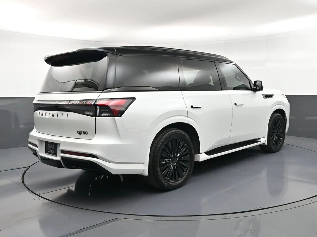2025 Infiniti QX80 Sensory, rear three-quarter view, White
