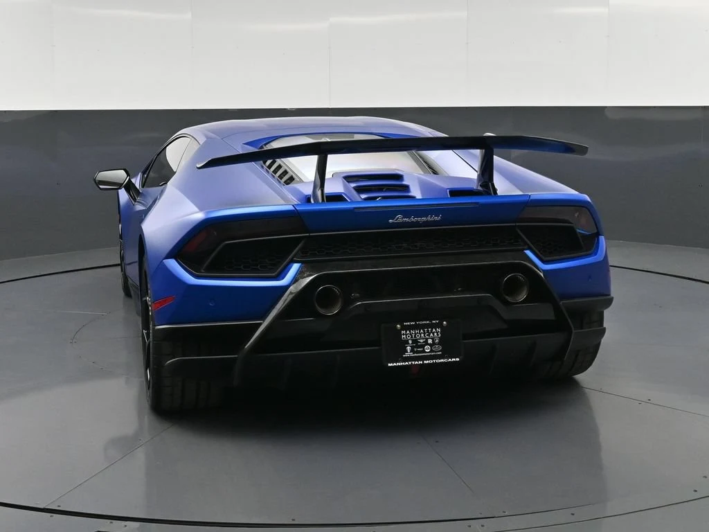 2018 Lamborghini Huracán Performante, rear three-quarter view, Blue