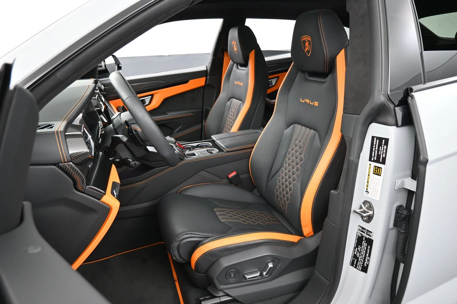 2024 Lamborghini Urus S interior, seats, Nero Ade/Arancio Leonis