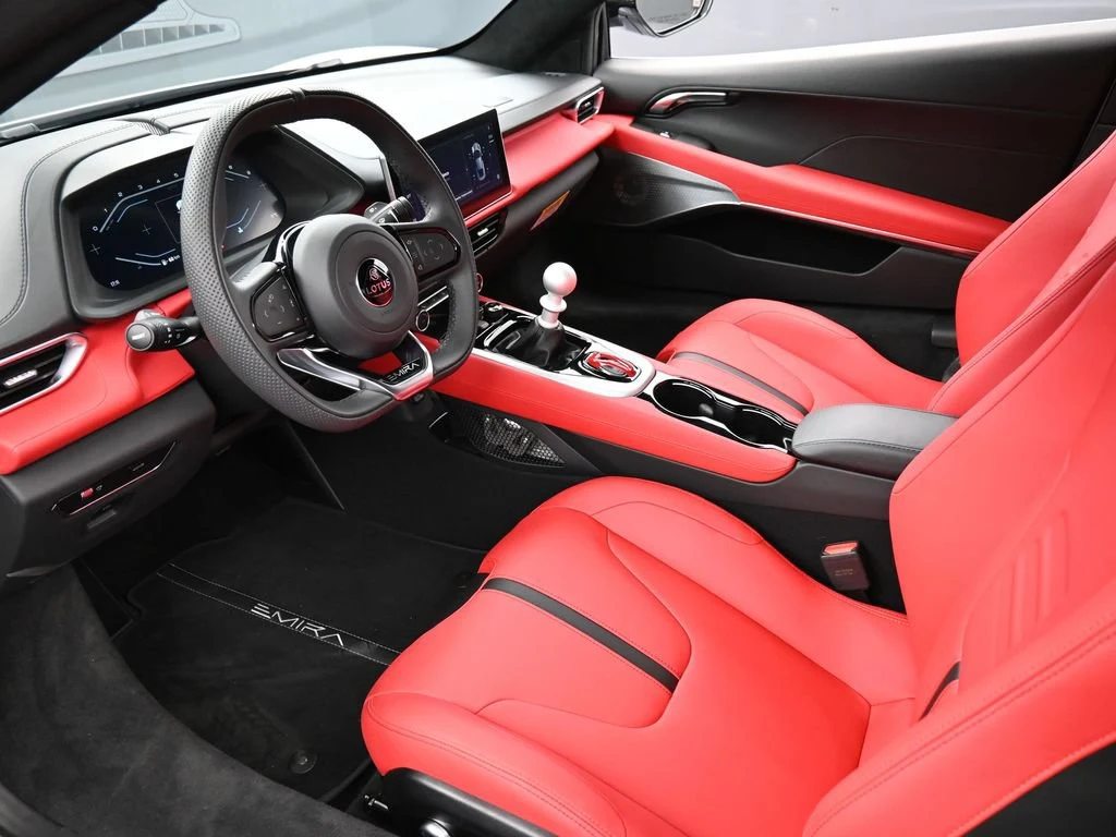 2025 Lotus Emira V6 interior, Red Leather