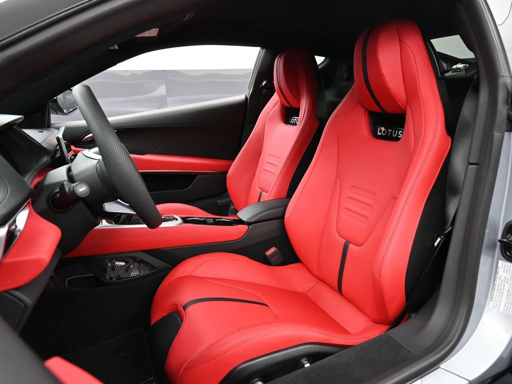 2025 Lotus Emira V6 interior, seats, Red Leather
