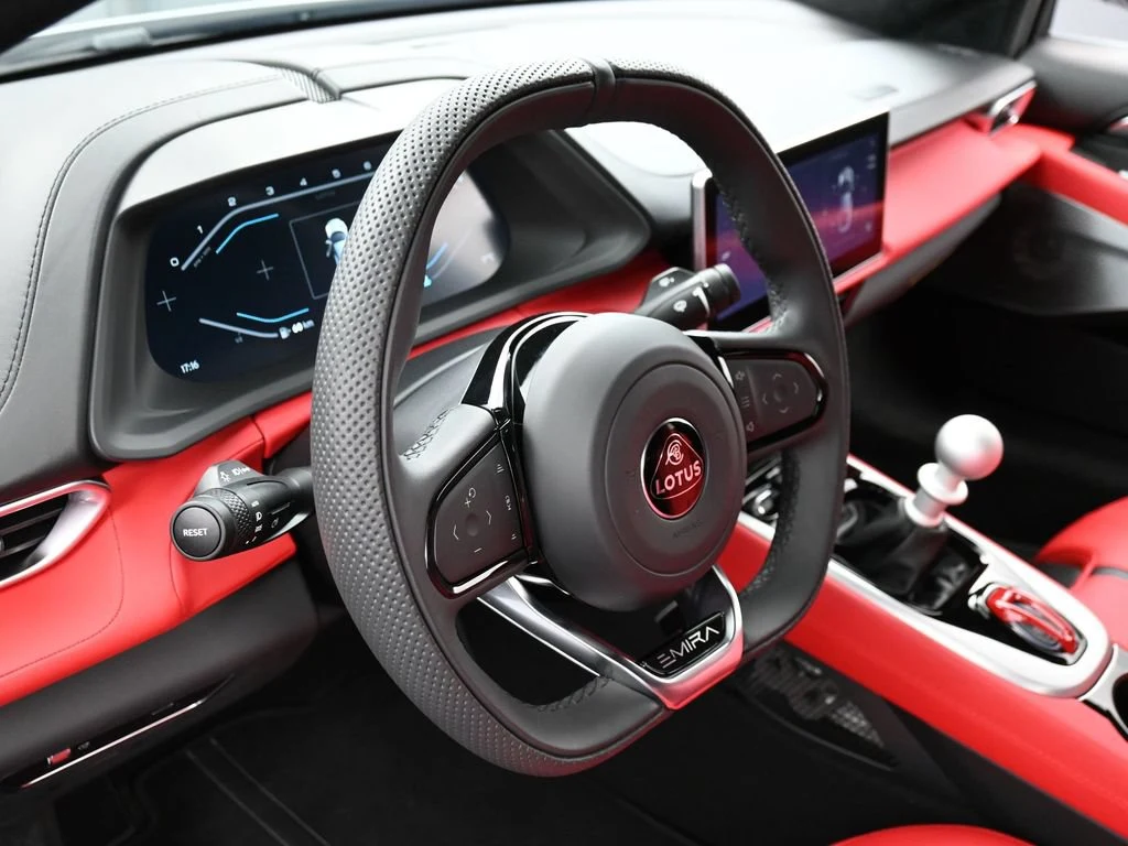 2025 Lotus Emira V6 interior, Red Leather