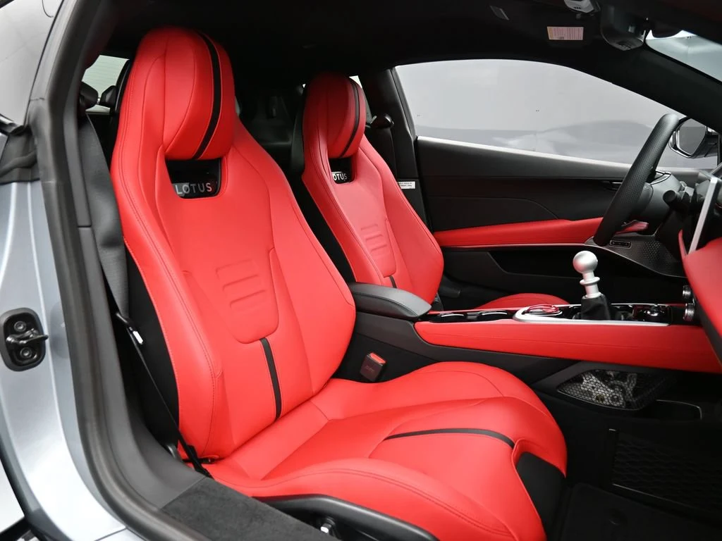 2025 Lotus Emira V6 interior, seats, Red Leather