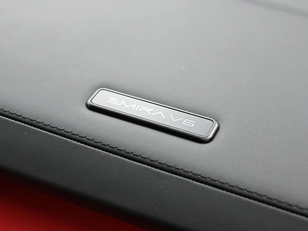 2025 Lotus Emira V6 interior, door sill, Red Leather