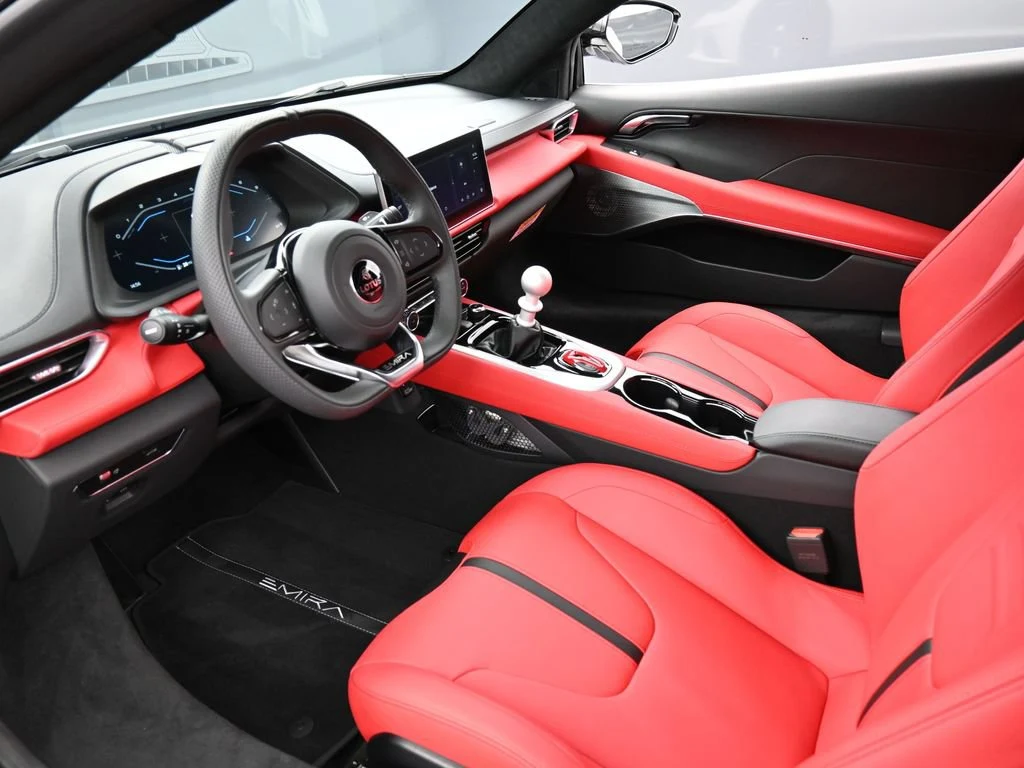 2025 Lotus Emira V6 interior, Red Leather