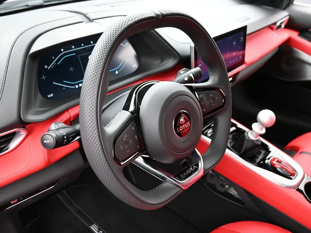2025 Lotus Emira V6 interior, Red Leather