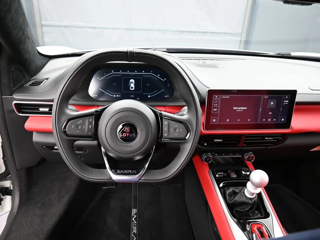 2025 Lotus Emira V6 interior, dashboard, Red Leather
