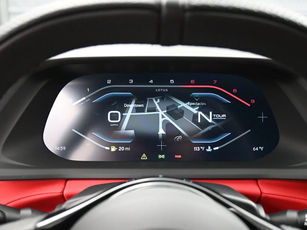 2025 Lotus Emira V6 interior, Red Leather