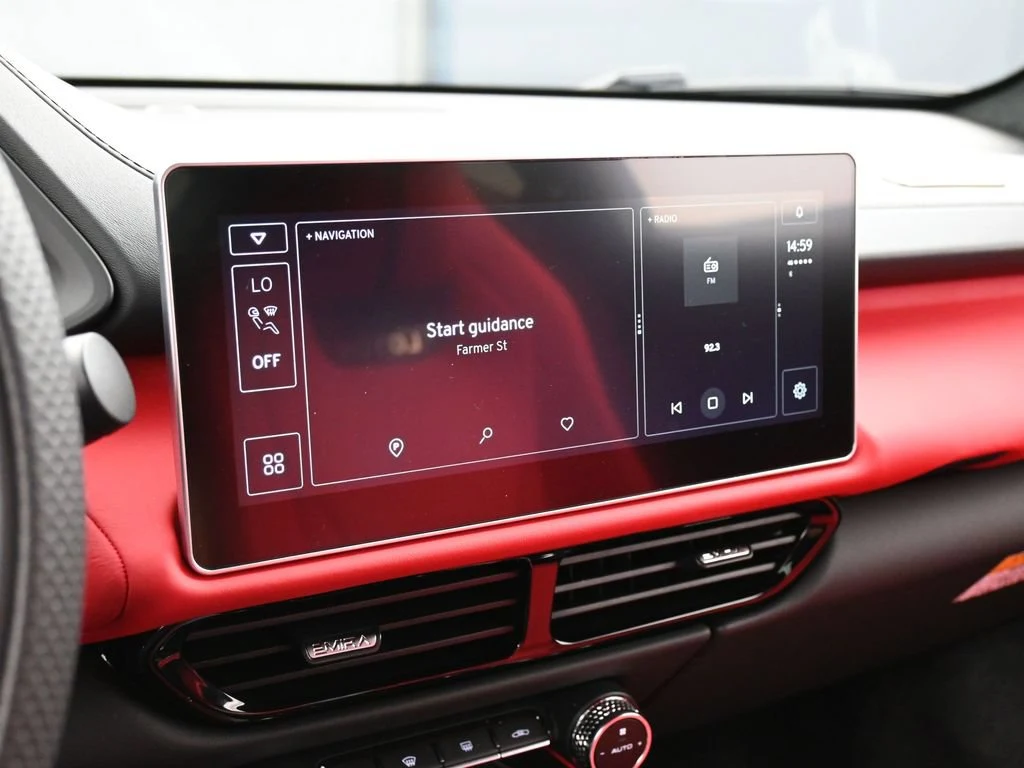 2025 Lotus Emira V6 interior, dashboard, Red Leather