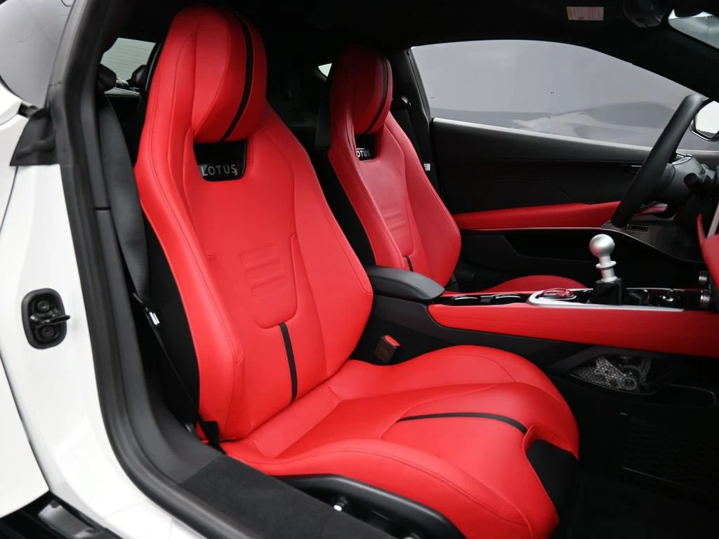 2025 Lotus Emira V6 interior, seats, Red Leather