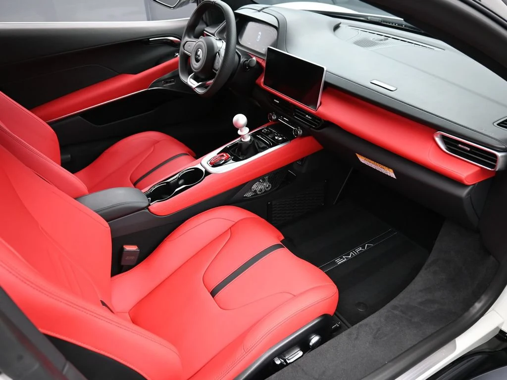 2025 Lotus Emira V6 interior, seats, Red Leather