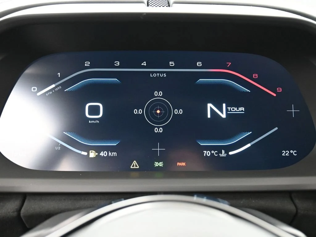 2025 Lotus Emira V6 interior, Black Alcantara with Yellow Stitch