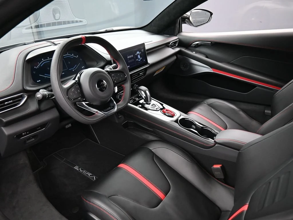2026 Lotus Emira Turbo SE interior, Black Leather with Red Accents