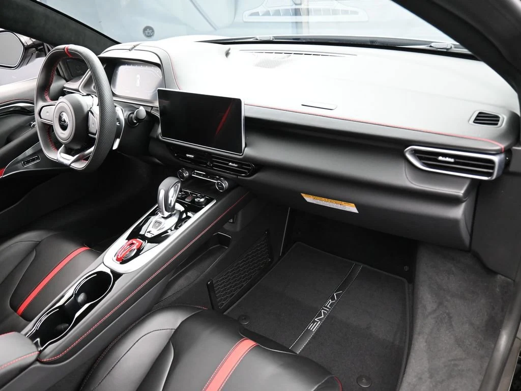 2026 Lotus Emira Turbo SE interior, Black Leather with Red Accents