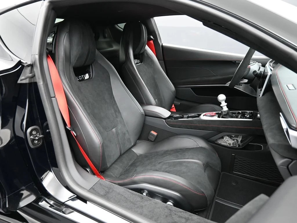 2026 Lotus Emira V6 SE Racing Line interior, seats, Black Alcantara with Red Stitch