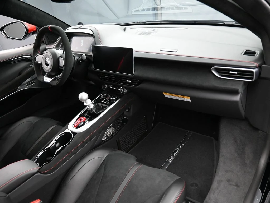 2026 Lotus Emira V6 SE Racing Line interior, Black Alcantara with Red Stitch