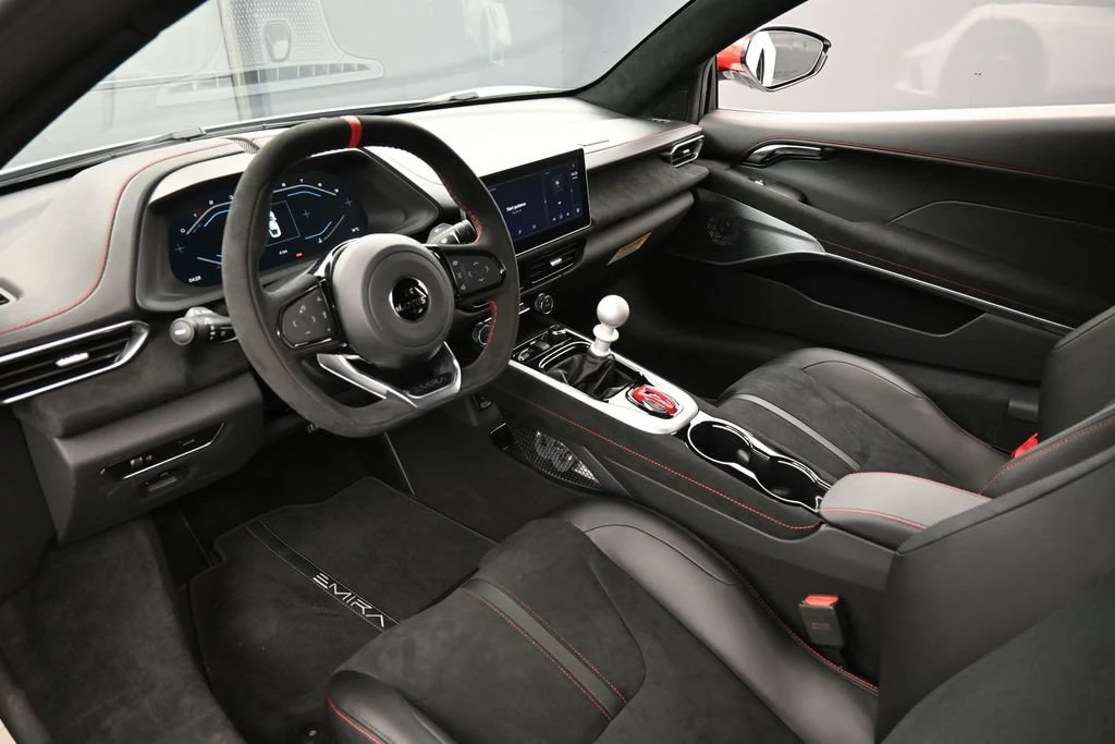 2026 Lotus Emira V6 SE Racing Line interior, dashboard, Black with Red Accents