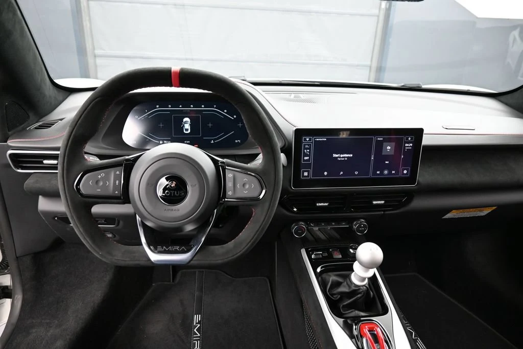 2026 Lotus Emira V6 SE Racing Line interior, dashboard, Black with Red Accents