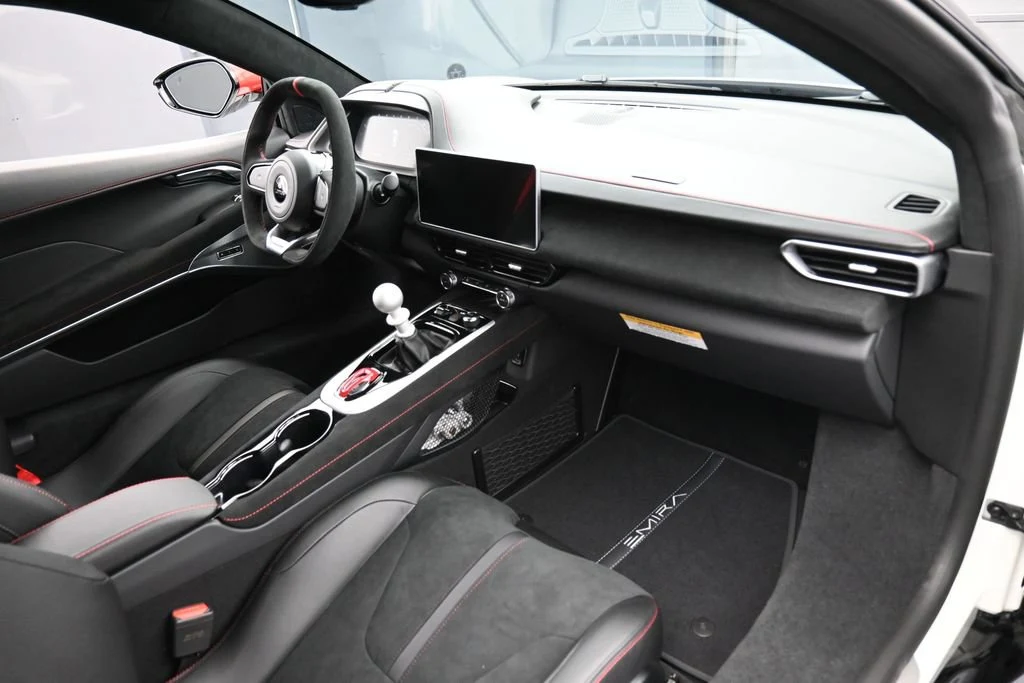 2026 Lotus Emira V6 SE Racing Line interior, dashboard, Black with Red Accents