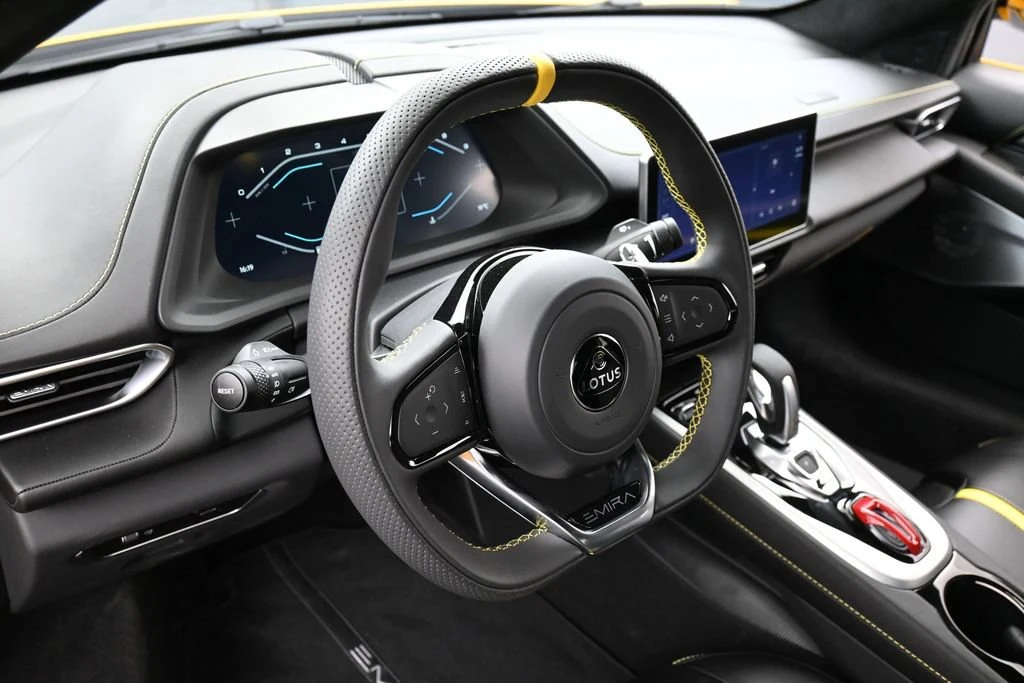 2026 Lotus Emira Turbo SE interior, Black with Yellow Stitch