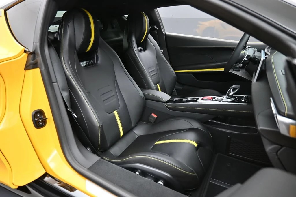 2026 Lotus Emira Turbo SE interior, seats, Black with Yellow Stitch