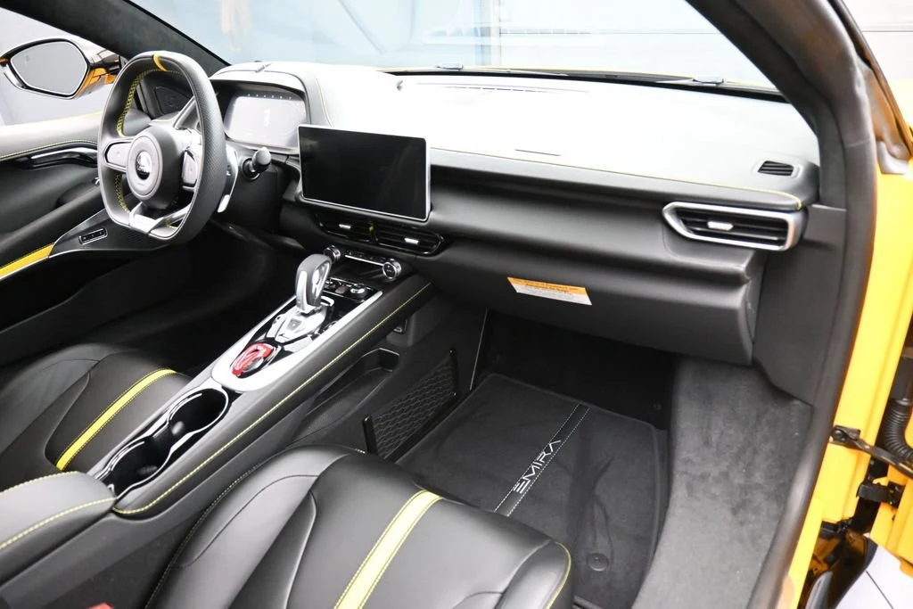 2026 Lotus Emira Turbo SE interior, Black with Yellow Stitch