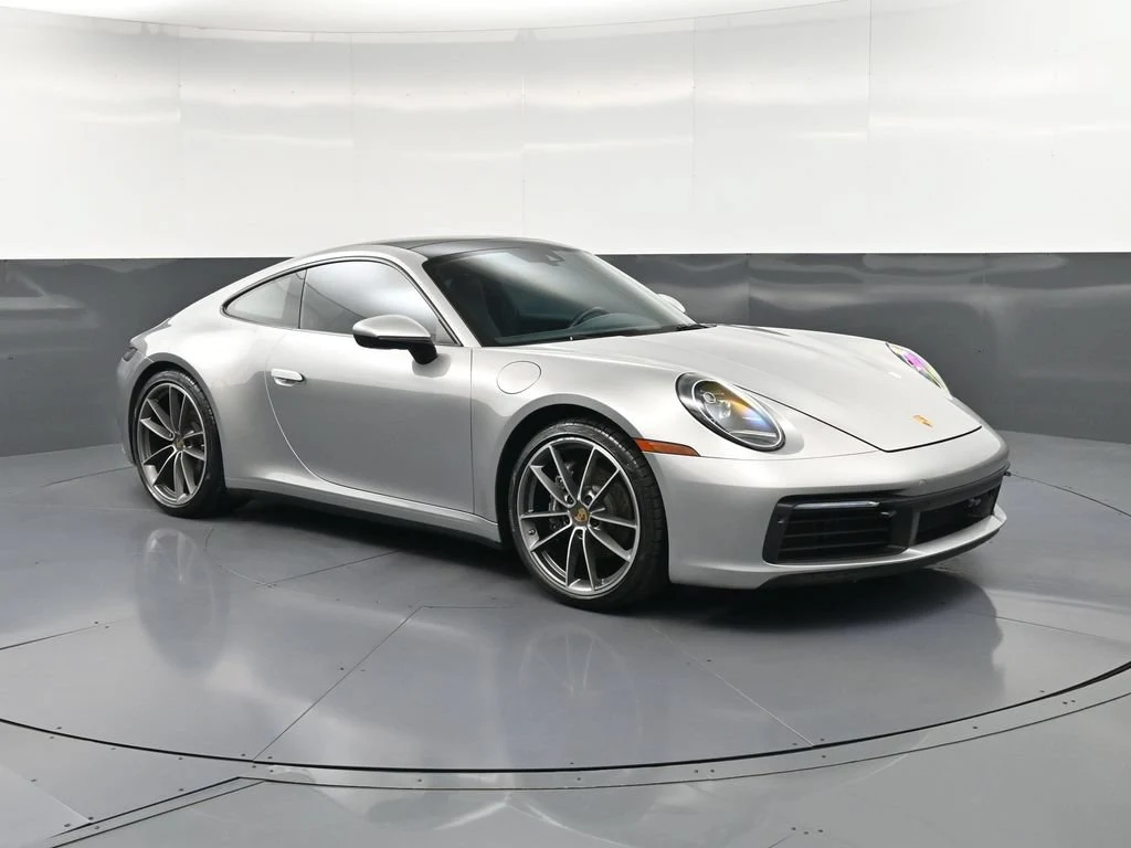 2020 Porsche 911 Carrera for sale, front three-quarter view, Silver