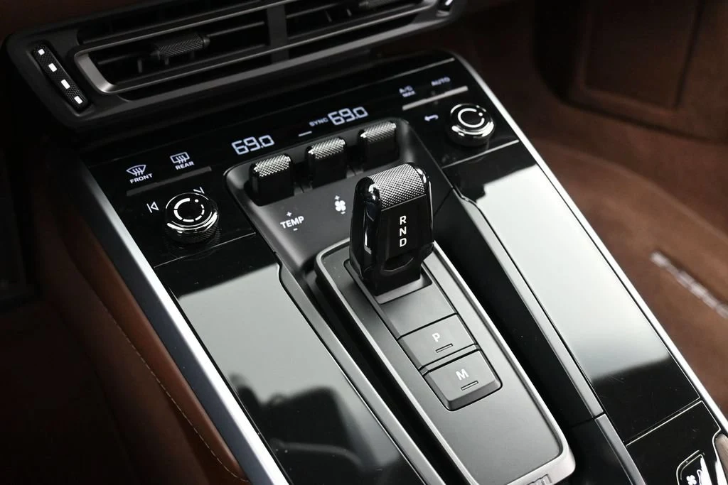 2024 Porsche 911 Turbo S Cabriolet interior, center console, Truffle Brown
