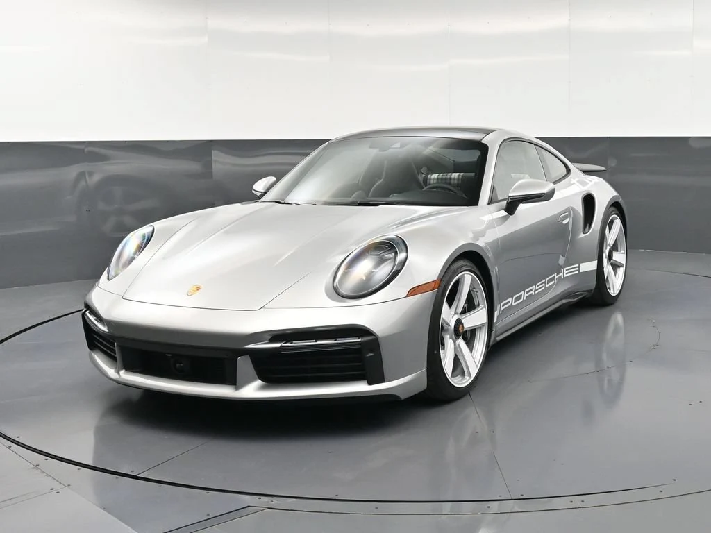 2025 Porsche 911 Turbo 50 Years for sale, front three-quarter view, Silver