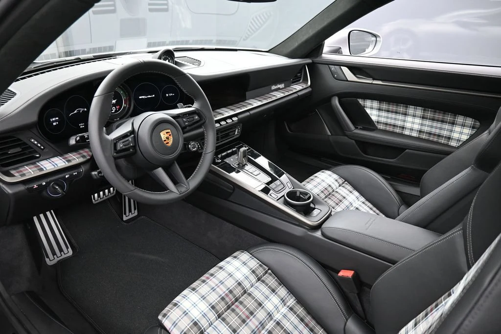 2025 Porsche 911 Turbo 50 Years interior, dashboard, Black with Tartan Fabric