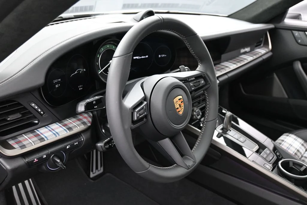 2025 Porsche 911 Turbo 50 Years interior, dashboard, Black with Tartan Fabric