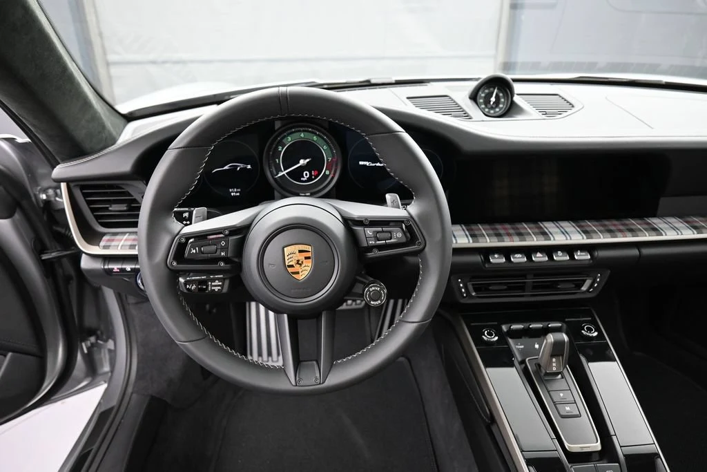 2025 Porsche 911 Turbo 50 Years interior, dashboard, Black with Tartan Fabric