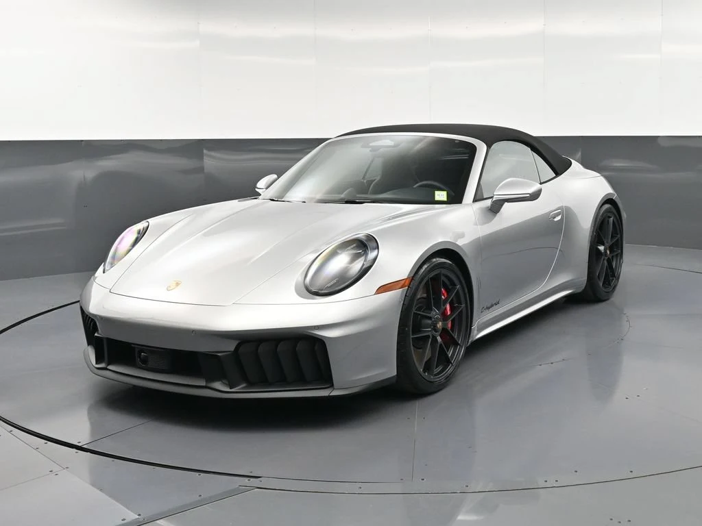 2026 Porsche 911 Carrera 4 GTS Cabriolet for sale, front three-quarter view, Silver