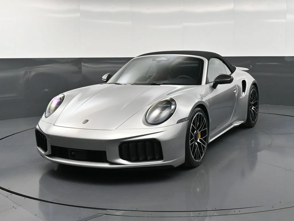 2026 Porsche 911 Turbo S Cabriolet for sale, front three-quarter view, Silver