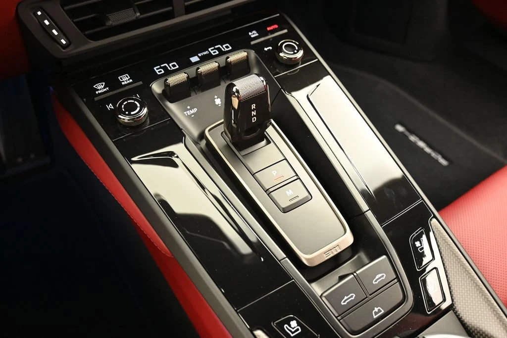 2026 Porsche 911 Turbo S Cabriolet interior, center console, Black/Bordeaux Red