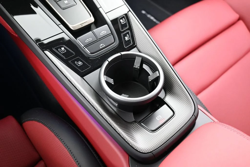 2026 Porsche 911 Turbo S Cabriolet interior, center console, Black/Bordeaux Red