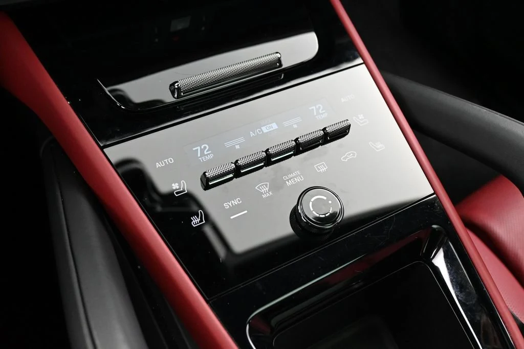 2026 Porsche Cayenne E-Hybrid Coupe interior, center console, Black/Bordeaux Red