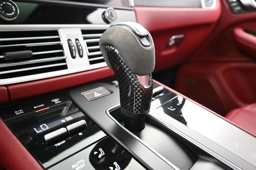 2022 Porsche Macan GTS interior, center console, Black/Bordeaux Red