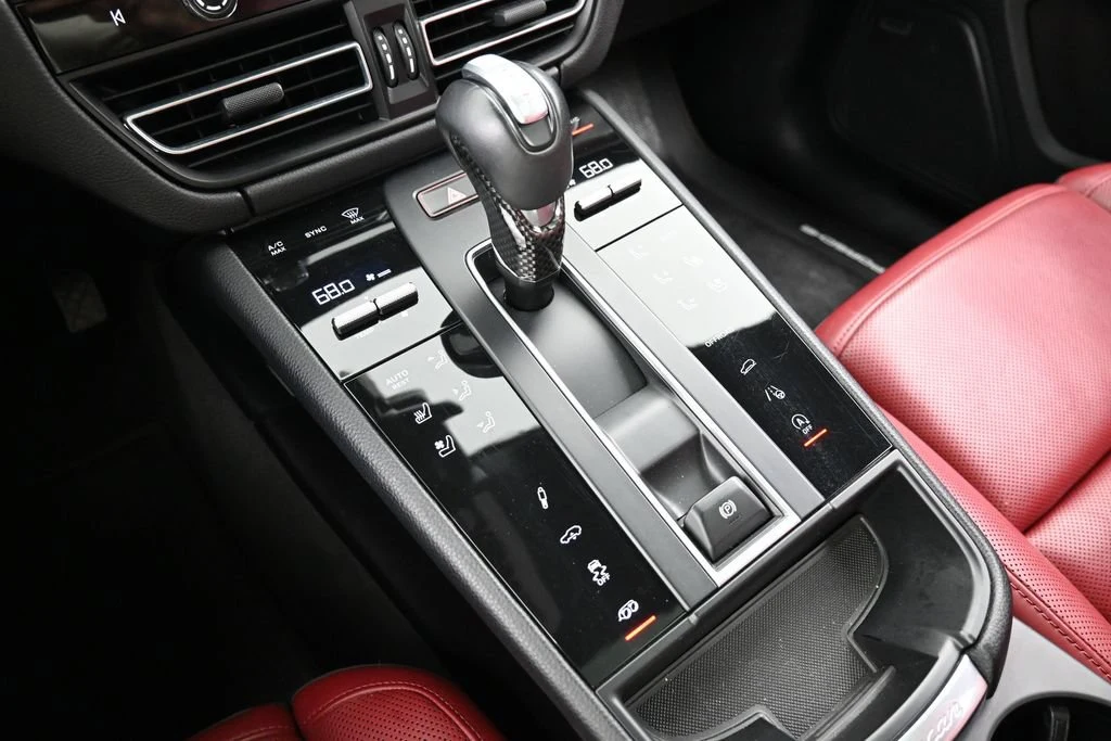2023 Porsche Macan GTS interior, center console, Black/Bordeaux Red