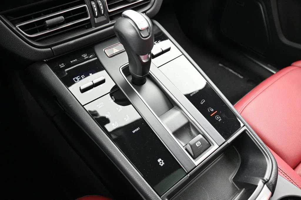 2023 Porsche Macan T interior, center console, Black/Bordeaux Red