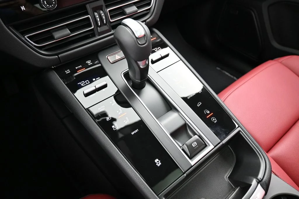 2026 Porsche Macan interior, center console, Black/Bordeaux Red