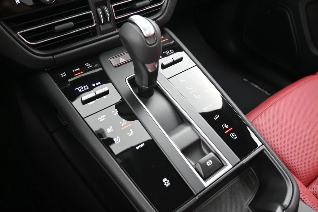 2026 Porsche Macan interior, center console, Black/Bordeaux Red