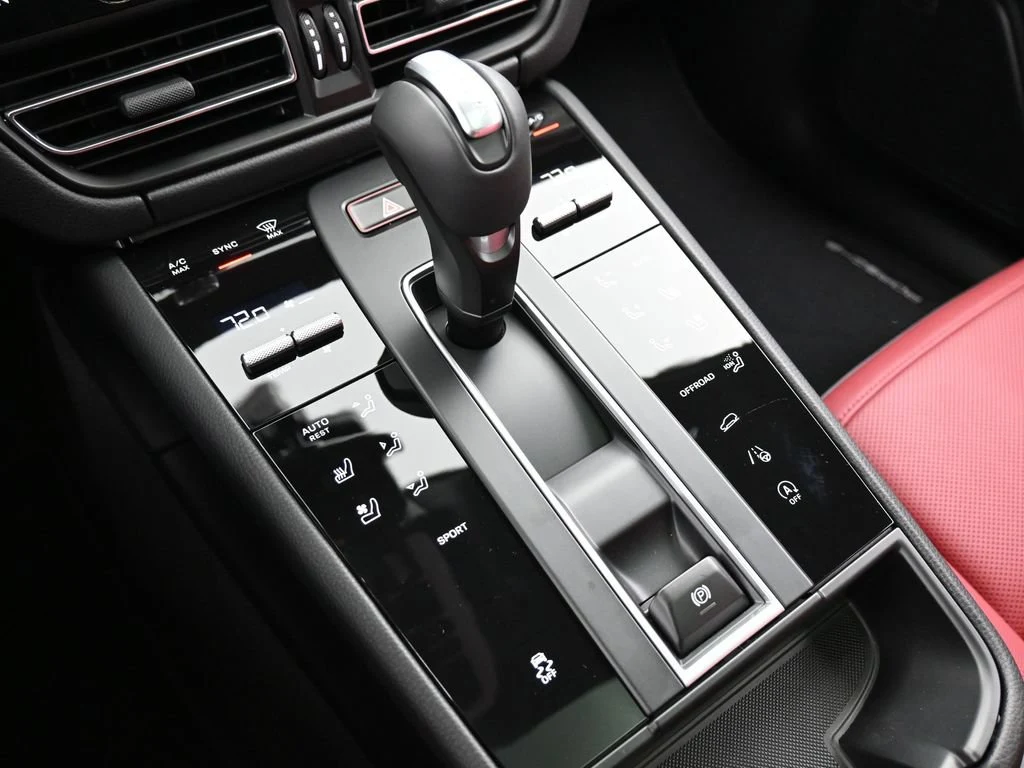 2026 Porsche Macan interior, center console, Black/Bordeaux Red